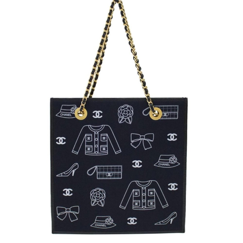 Rare 2002 Chanel Black & White Icon Flat Tote Bag